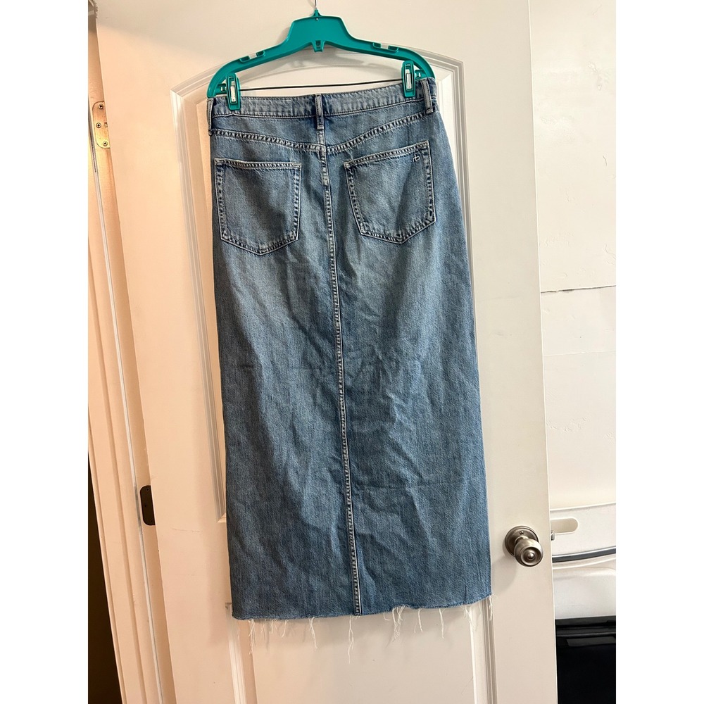 Rag & Bone Beverly Denim Maxi Skirt Light Indigo Front Slit Raw Hem 28 - Picture 2 of 8